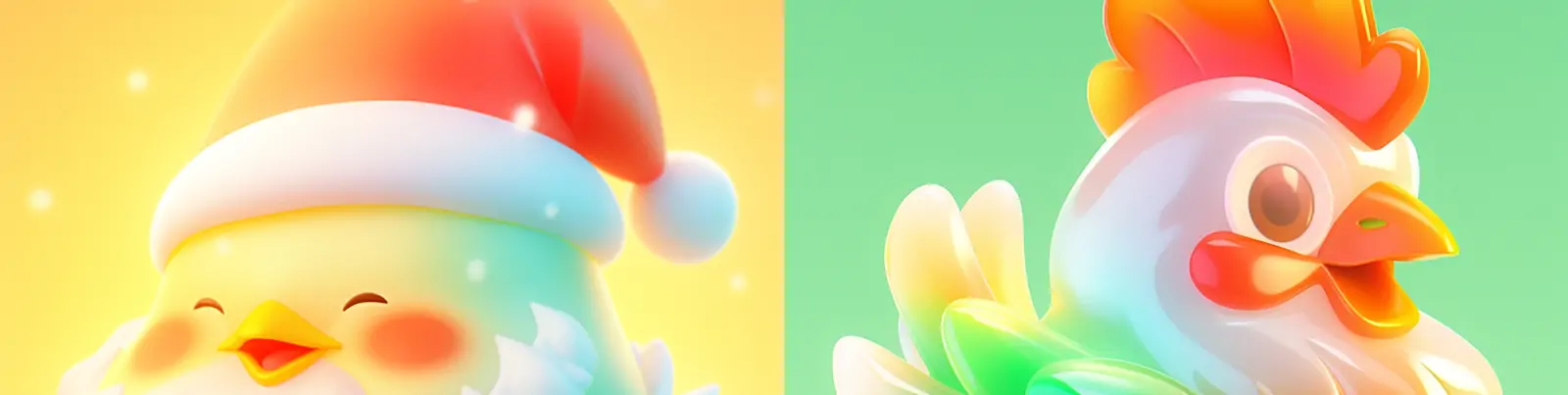 创意3D立体可爱磨砂渐变半透明玻璃公鸡小鸡宝宝模型海报midjourney关键词咒语