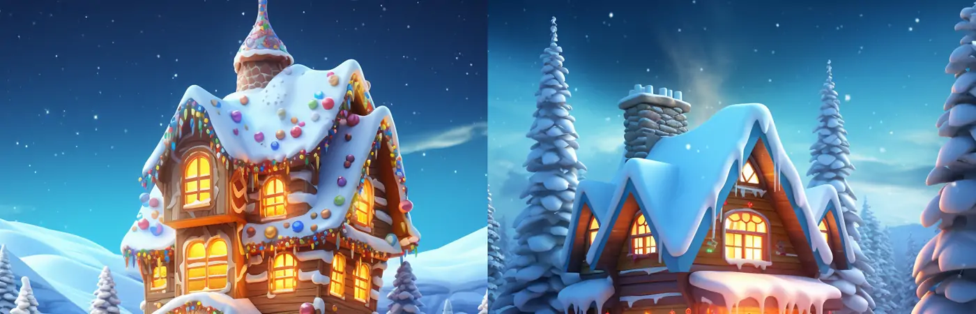 冬季冬天雪地圣诞屋圣诞节海报贺卡设计背景插图插画Midjourney关键词提示词咒语