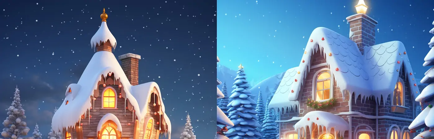冬季冬天雪地圣诞屋圣诞节海报贺卡设计背景插图插画Midjourney关键词提示词咒语
