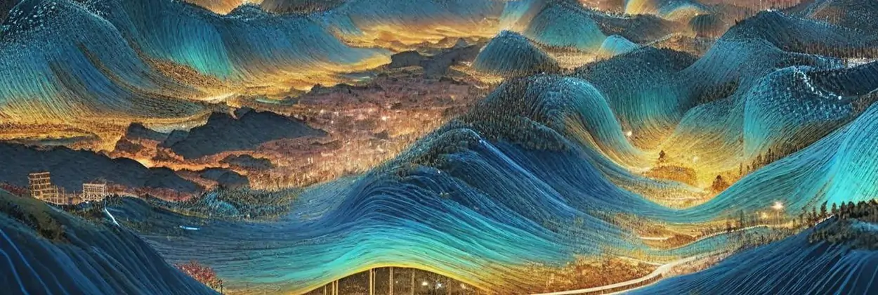 中国风金色山水建筑立体效果微缩模型奇域ai关键词咒语