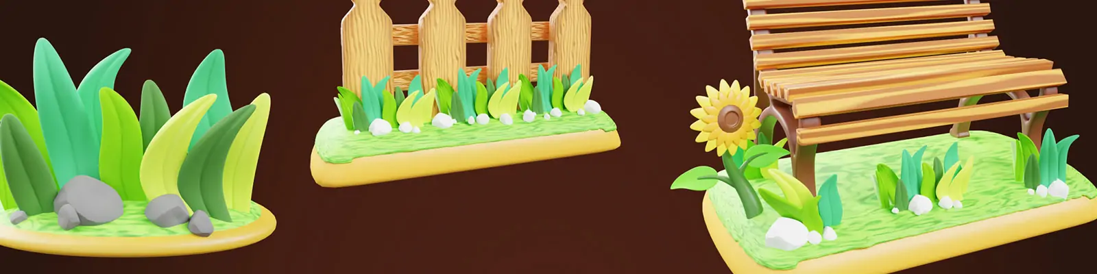 3D立体春天鲜花蝴蝶雨伞公园元素png图标插图素材模型blender