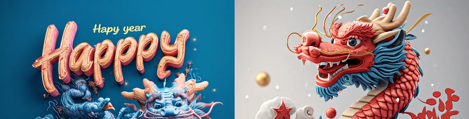 2024中国风新年春节元旦立体中国龙新年快乐创意海报midjourney关键词咒语