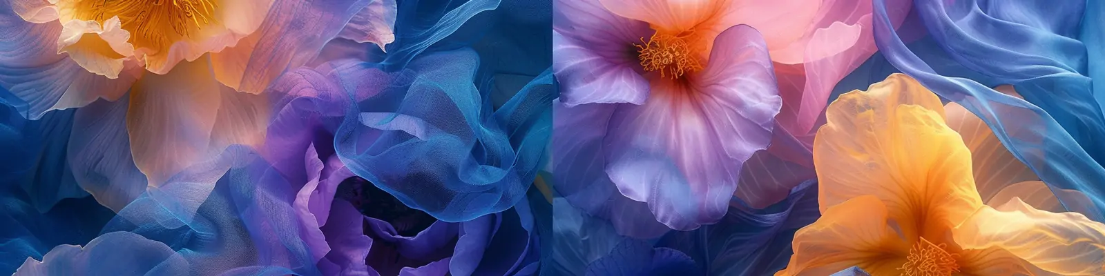 创意彩色渐变半透明鲜花植物花朵织物莲华水彩画舞台海报背景midjourney关键词咒语