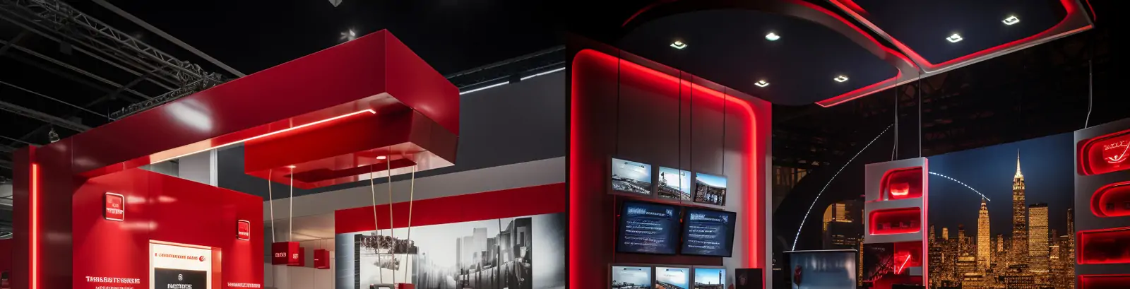 创意红色金融银行服务销售独特立体活动展厅场景摄影海报midjourney关键词咒语