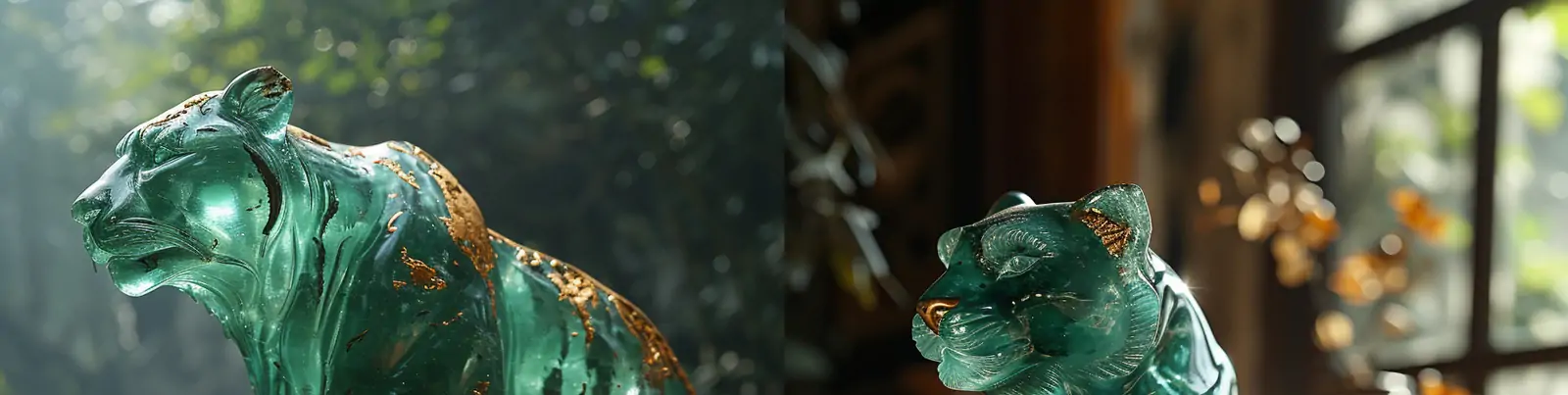 创意透明水晶玻璃玉雕动物豹子狮子艺术逼真立体手工艺品模型midjourney关键词咒语