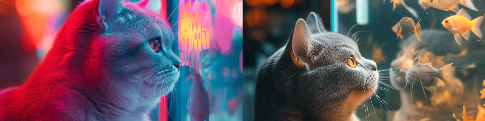 创意英短猫咪鱼缸前注视小鱼艺术抓拍摄影海报midjourney关键词咒语