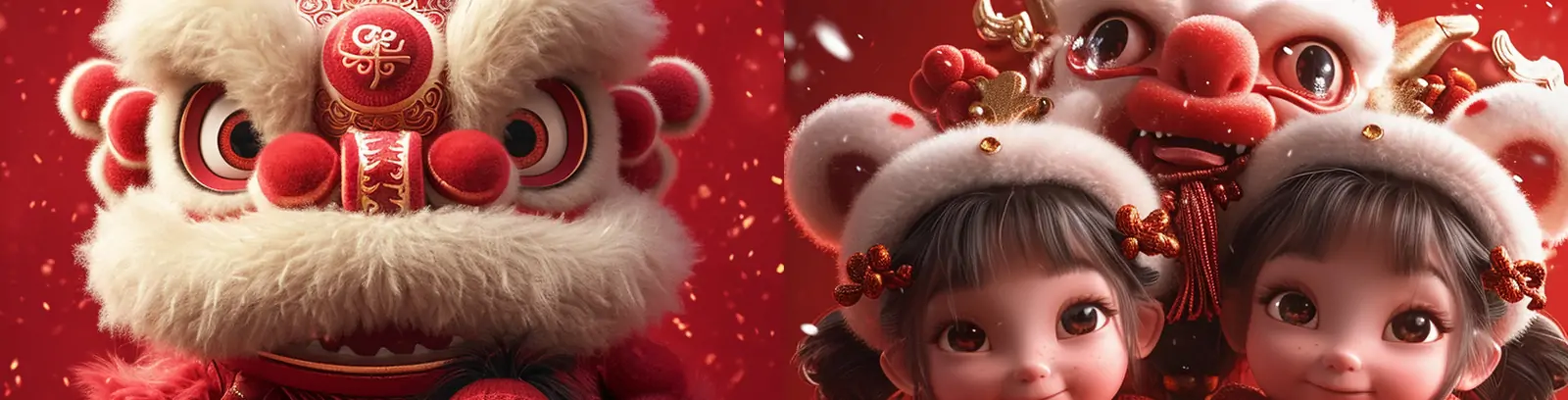 中国风红色龙年新年春节元旦皮克斯卡通人物祝福插图海报midjourney关键词咒语