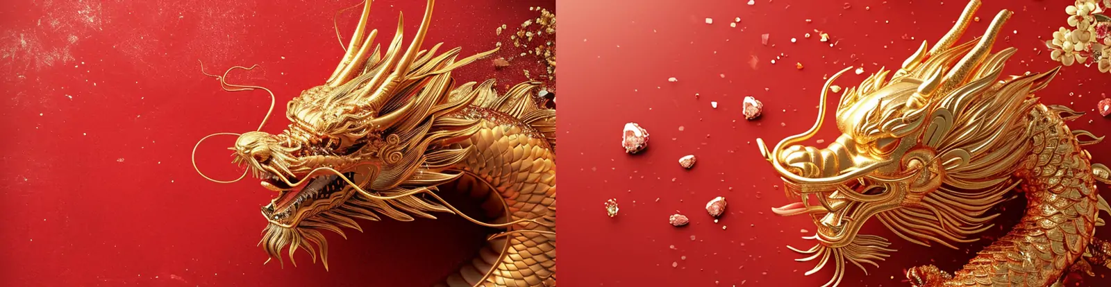 红色喜庆中国风2024龙年新年春节元素逼真金属龙海报背景midjourney关键词咒语