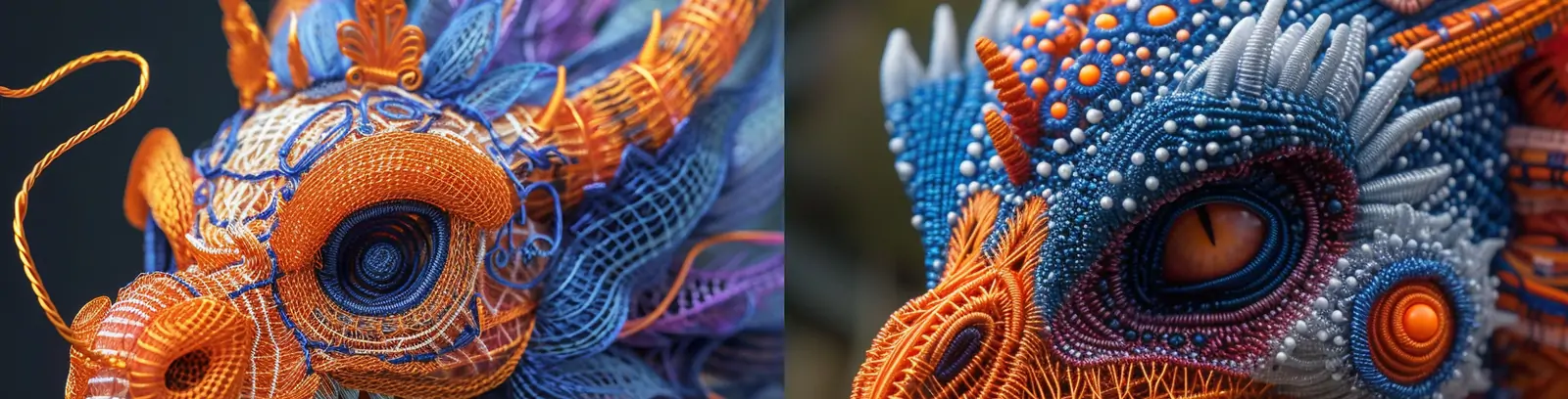 创意手绘立体动物龙金属丝服装肖像画模型艺术摄影海报midjourney关键词咒语分享