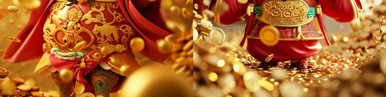 中国风新年春节财神爷恭喜发财喜庆金币微笑3D立体模型海报midjourney关键词咒语