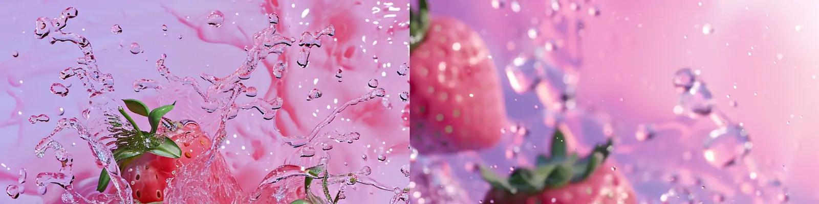 创意粉红色逼真新鲜水果草莓水花飞溅美学壁纸场景海报背景midjourney关键词咒语