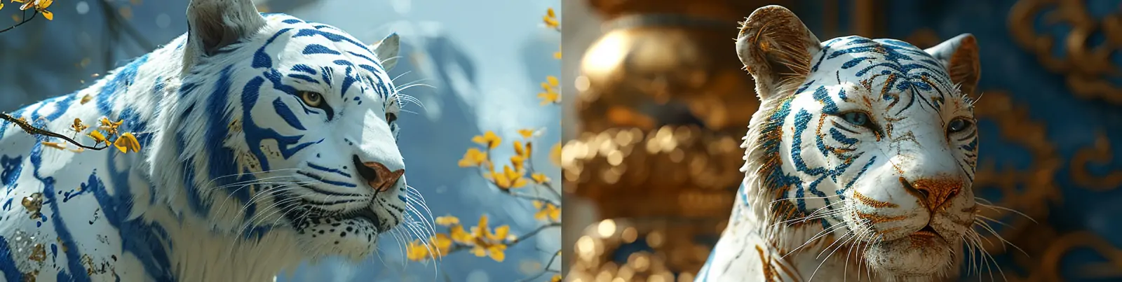 创意中国风青花瓷东北虎皮肤纹理图案逼真动物摄影海报midjourney关键词咒语