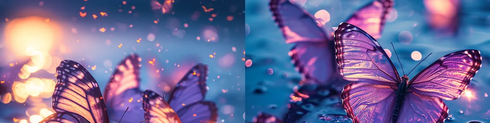 创意唯美紫色蝴蝶空中蓝色海面飞舞高清艺术摄影海报midjourney关键词咒语
