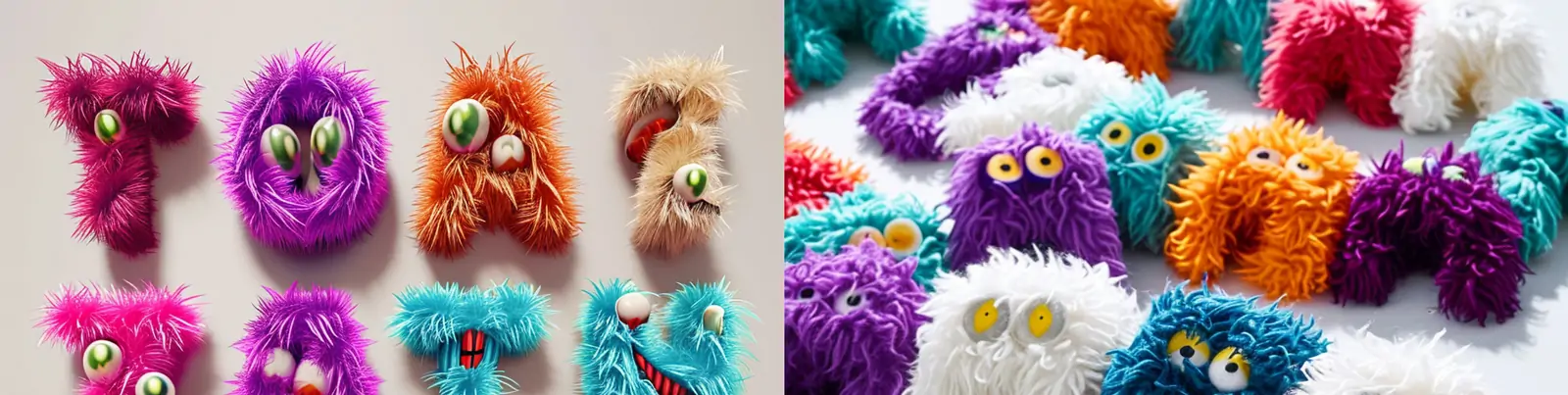 创意蓬松毛绒怪物26个彩色英文字母设计装饰元素海报midjourney关键词咒语