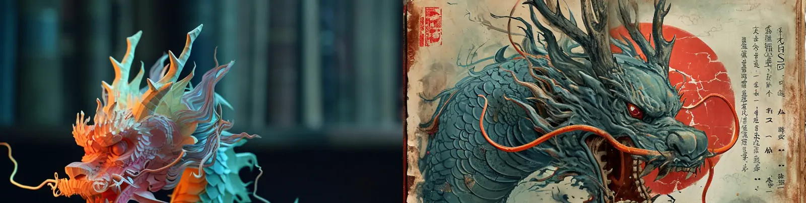 创意中国龙彩虹色霓虹灯发光体3D立体书籍插图海报midjourney关键词咒语