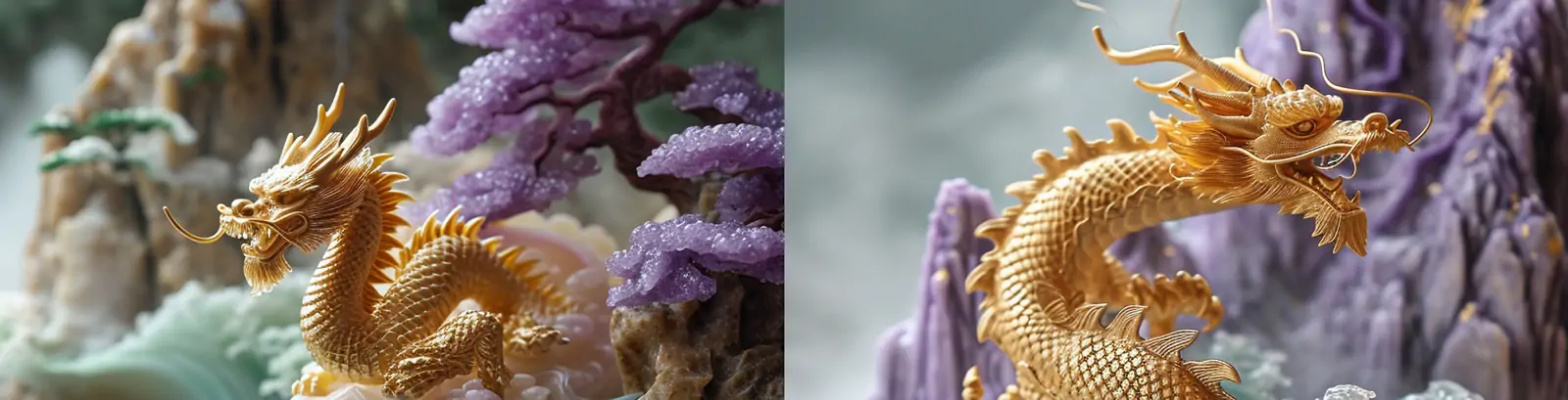 中国风传统玉石翡翠金龙自然山水风景半透明波浪艺术雕塑模型midjourney关键词咒语