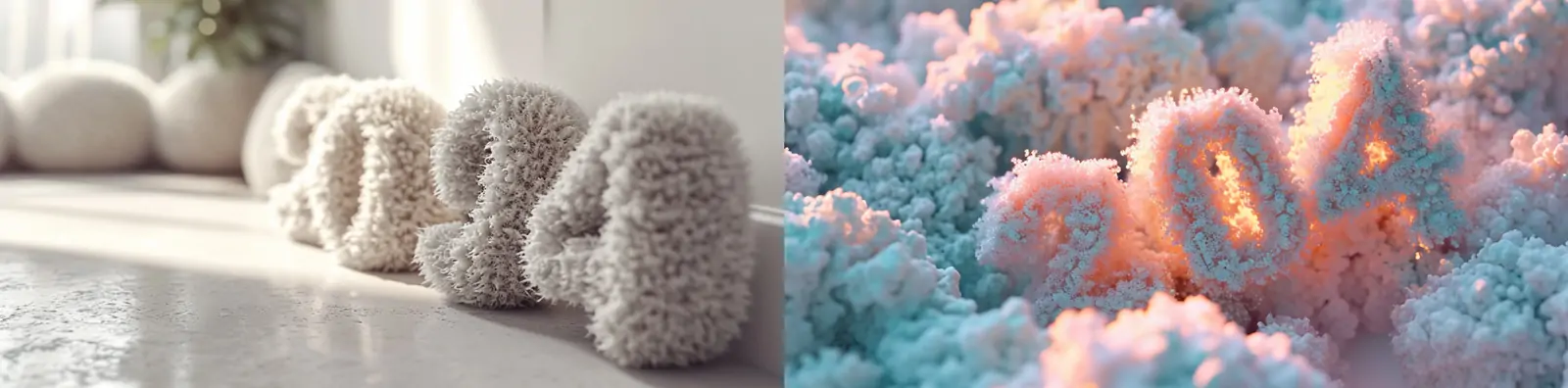 创意彩色渐变蓬松毛绒纹理2024文字设计C4D立体模型海报背景midjourney关键词咒语