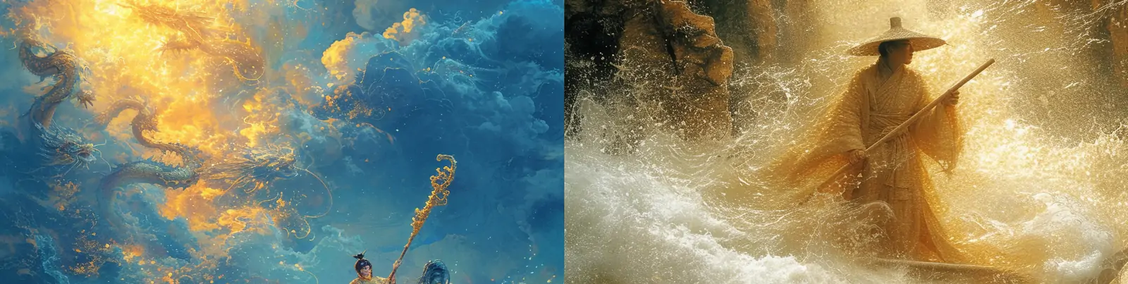 现实主义海洋神话人物海上划船掀起海浪场景艺术绘画插图海报midjourney关键词咒语