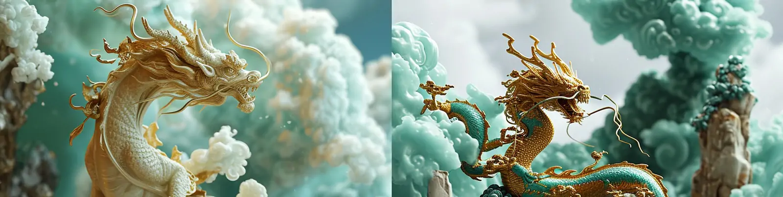 创意逼真立体金龙玉雕微型景观模型艺术摄影海报midjourney关键词咒语