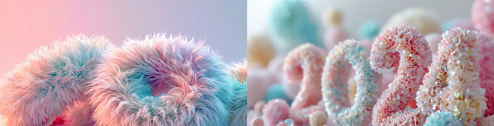 创意彩色珊瑚蓬松毛绒2024文字C4D立体模型艺术场景海报背景midjourney关键词咒语