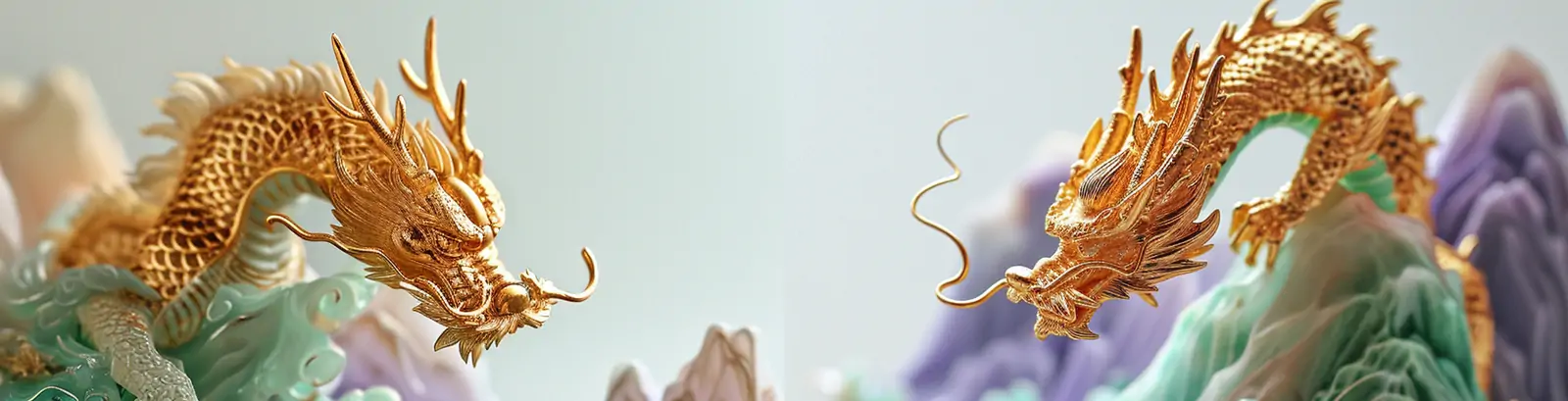 中国风传统玉石翡翠金龙自然山水风景半透明波浪艺术雕塑模型midjourney关键词咒语