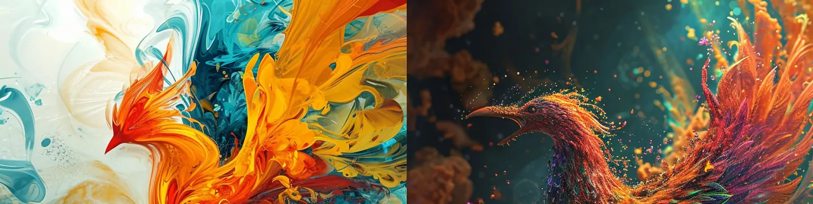 现实主义风格迷幻彩色凤凰波浪想象力花纹图案艺术绘画海报midjourney关键词咒语