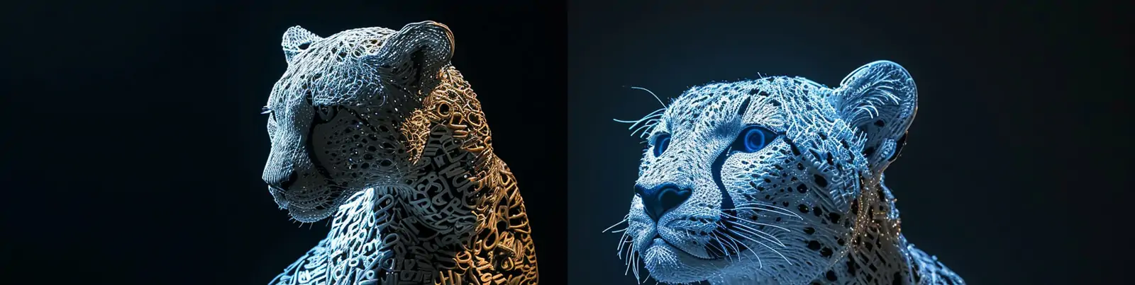 创意猎豹动物电致发光线造型全身肖像发光体特写模型摄影海报midjourney关键词咒语