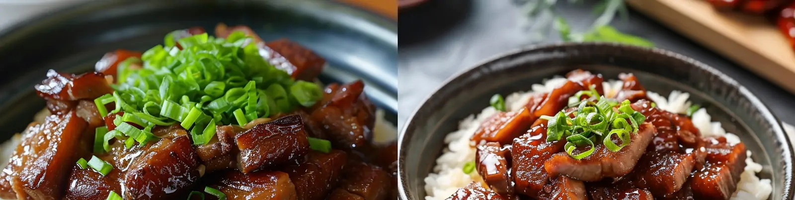 中国传统美食台湾红烧肉饭叉烧盖饭餐饮菜单特写摄影海报midjourney关键词咒语