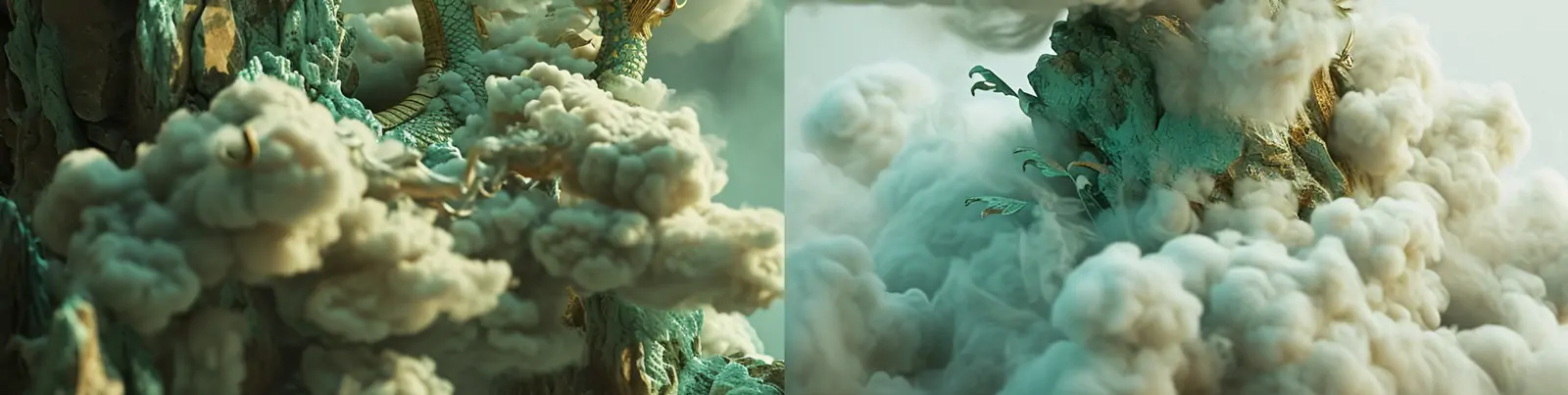 创意逼真立体金龙云朵玉雕微型景观模型艺术摄影海报midjourney关键词咒语