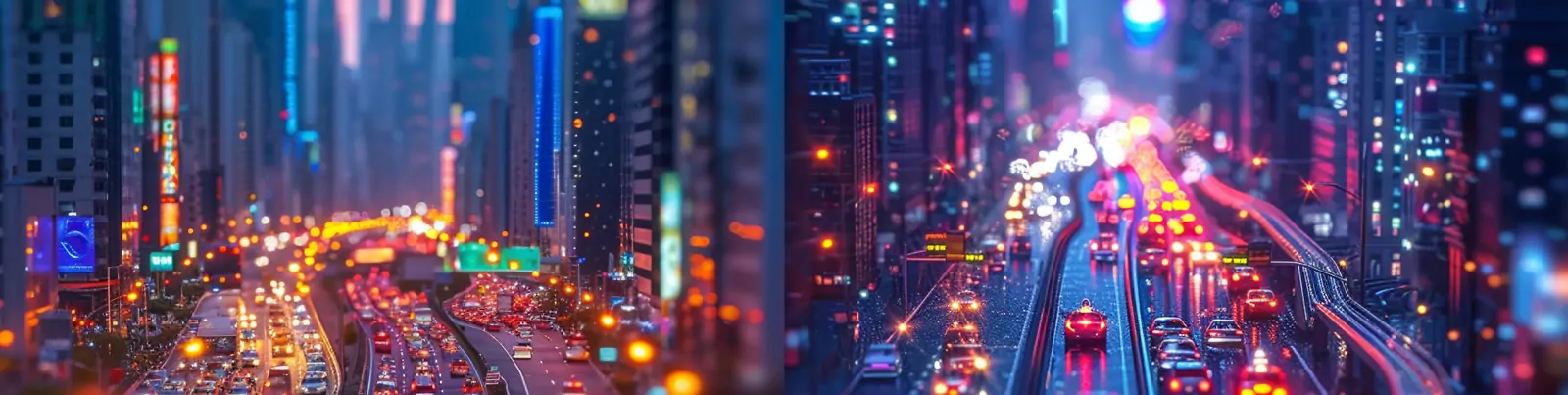 现代城市街道摩天大楼夜晚霓虹灯风景线场景摄影海报midjourney关键词咒语分享