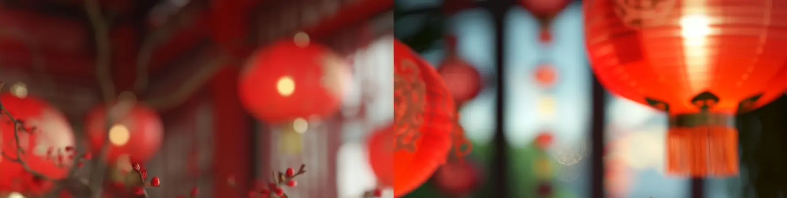 红色喜庆中国风新年春节灯笼餐桌场景艺术摄影海报midjourney关键词咒语