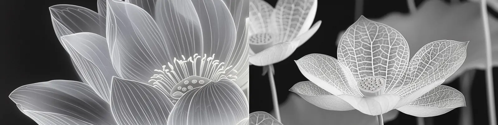 极简主义黑白渐变半透明莲花纹理线条水墨画风格艺术插图海报midjourney关键词咒语