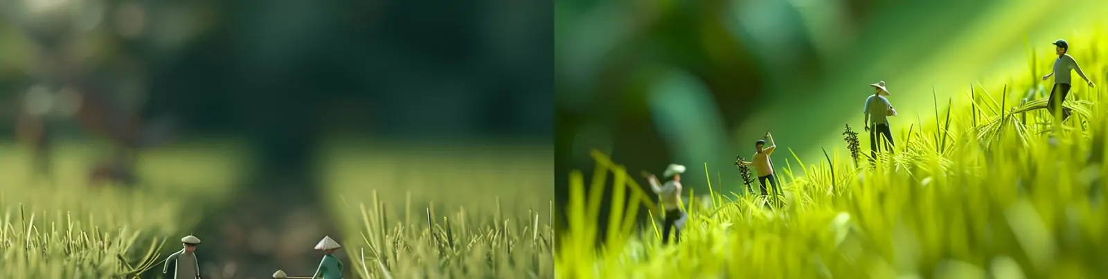 创意微观农民水稻田节气农民伯伯耕种场景艺术摄影海报midjourney关键词咒语