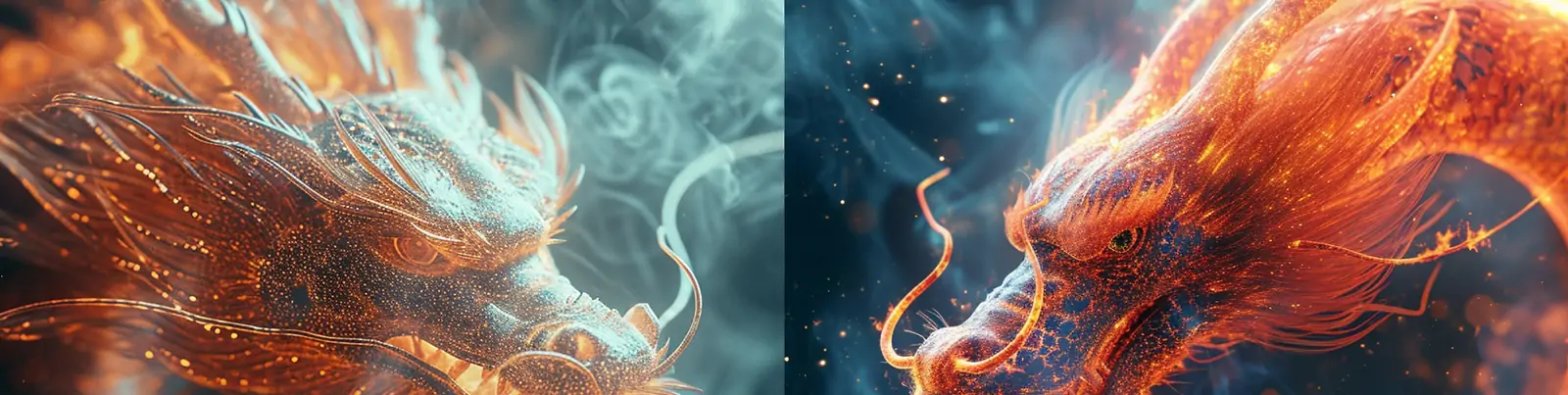 创意中国龙动物半透明荧光粒子发光体立体模型摄影海报midjourney关键词咒语