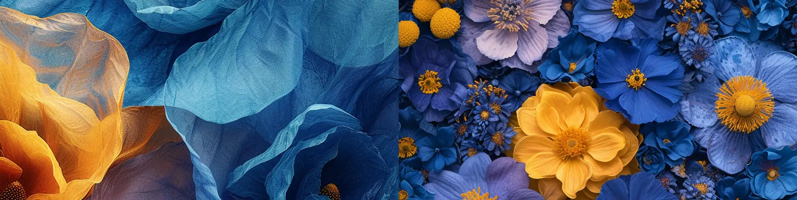 创意逼真蓝色黄色鲜花紫罗兰织物宁静水彩画图案海报背景midjourney关键词咒语