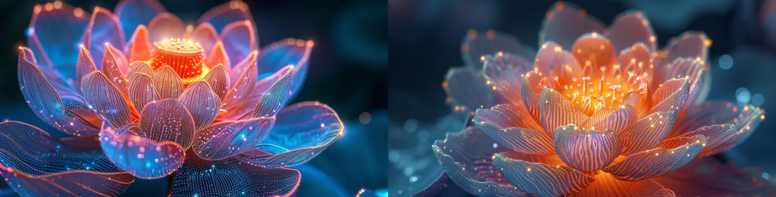 3D立体透明金属线刺绣发光体莲花荷花花蕊透视艺术摄影海报midjourney关键词咒语