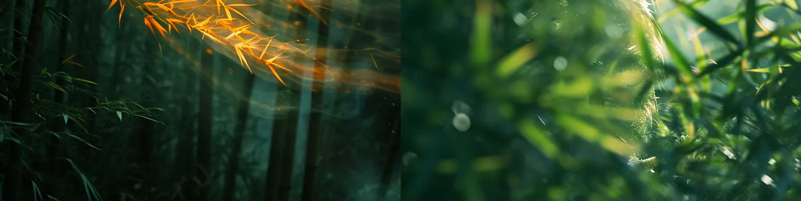 创意绿色竹林狂风卷起竹叶模糊龙形状自然艺术摄影海报midjourney关键词咒语