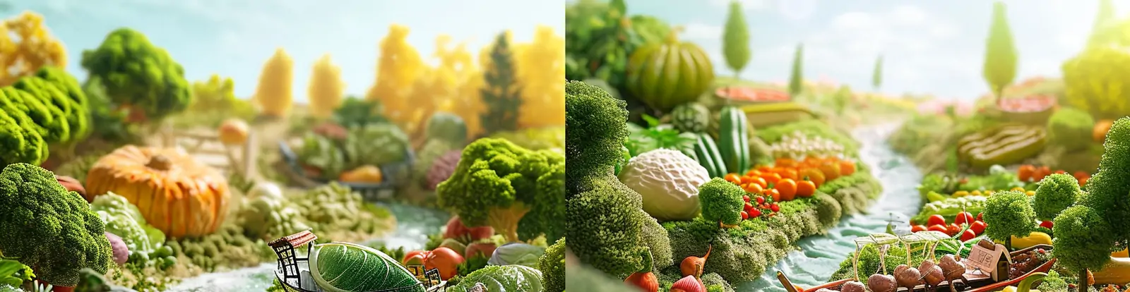 创意绿色天然有机蔬菜水果微缩景观场景电商生鲜广告封面海报midjourney关键词咒语