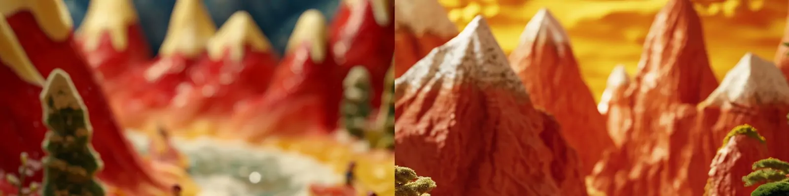 创意三文鱼特写微缩景观自然山脉河流生鱼片艺术广告视觉设计海报midjourney关键词咒语