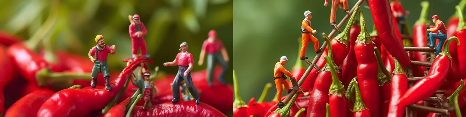 创意迷你自然小人物攀登辣椒山微观世界艺术摄影广告海报midjourney关键词咒语