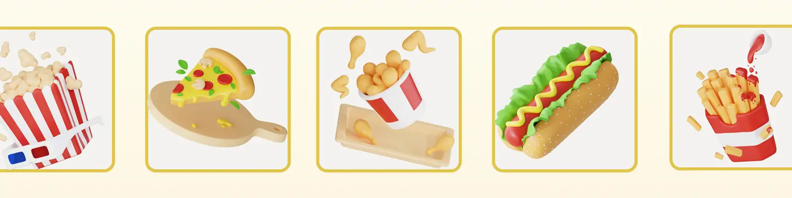 3D立体美食早餐咖啡甜品快餐汉堡披萨图标插图blender设计素材模型