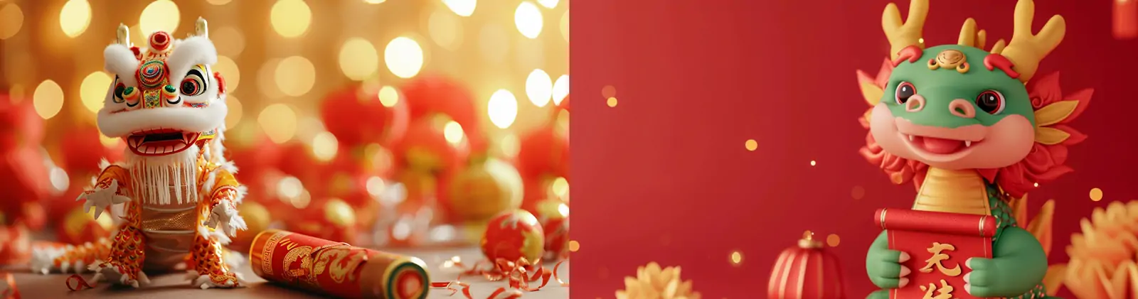 红色喜庆2024新年春节元旦龙年可爱立体龙祝福卷轴海报背景midjourney关键词咒语