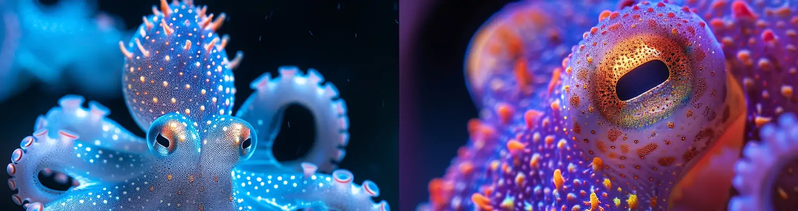 创意水下发光生物章鱼宝宝特写微距艺术摄影海报midjourney关键词咒语