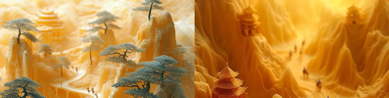 中国风黄色缎面锦缎丝绸之路布料骆驼场景花纹图案海报背景midjourney关键词咒语