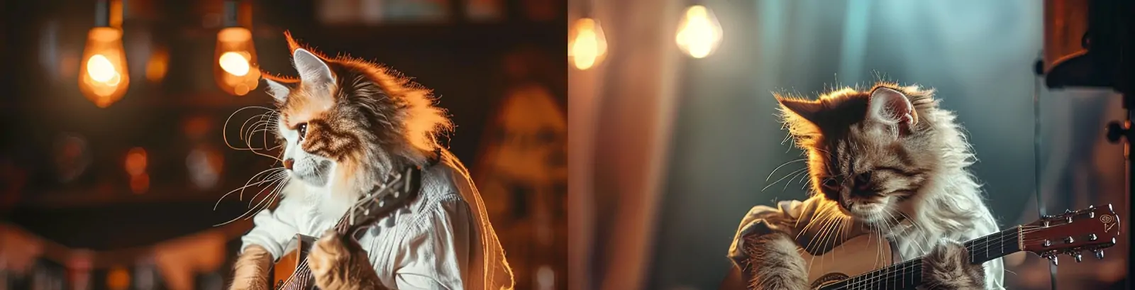 创意拟人化猫咪弹吉他舞台演出场景摄影海报midjourney关键词咒语