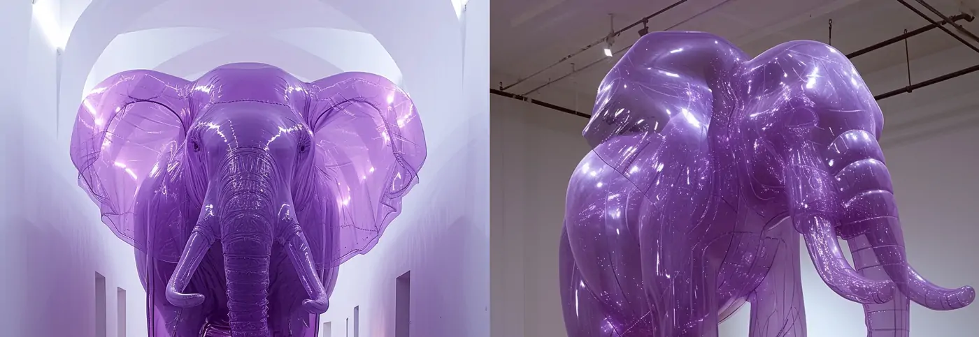 彩色透明塑料薄膜充气动物大象midjourney关键词提示词咒语