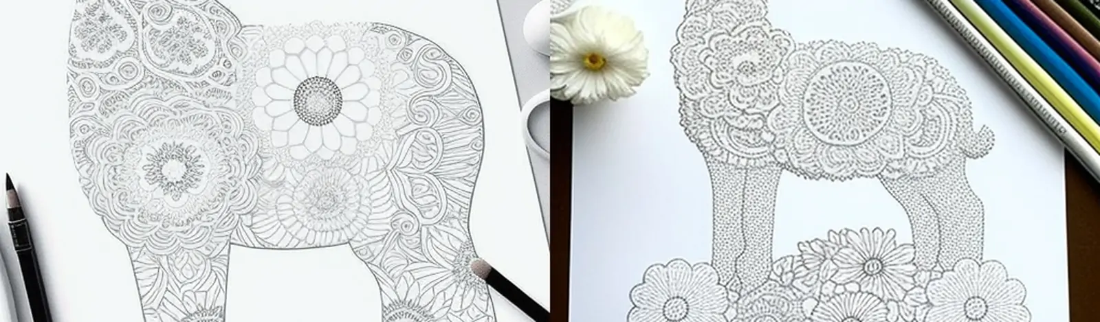 白色羊驼剪纸艺术羽毛画花纹图案线条绘画海报midjourney关键词咒语