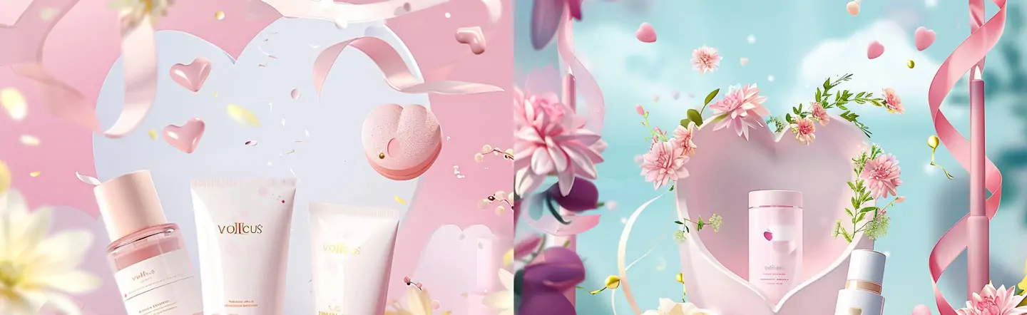 38妇女节粉色礼物礼盒化妆品护肤品电商广告宣传海报midjourney关键词咒语