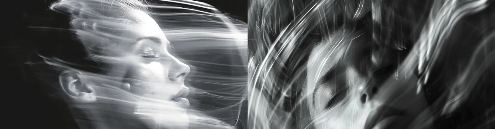 创意黑白极光抽象艺术女人动感运动模糊效果艺术摄影海报midjourney关键词咒语