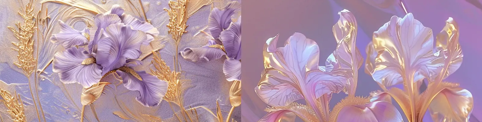 3D立体逼真透明玻璃紫色鲜花植物浮雕花纹图案绘画海报midjourney关键词咒语